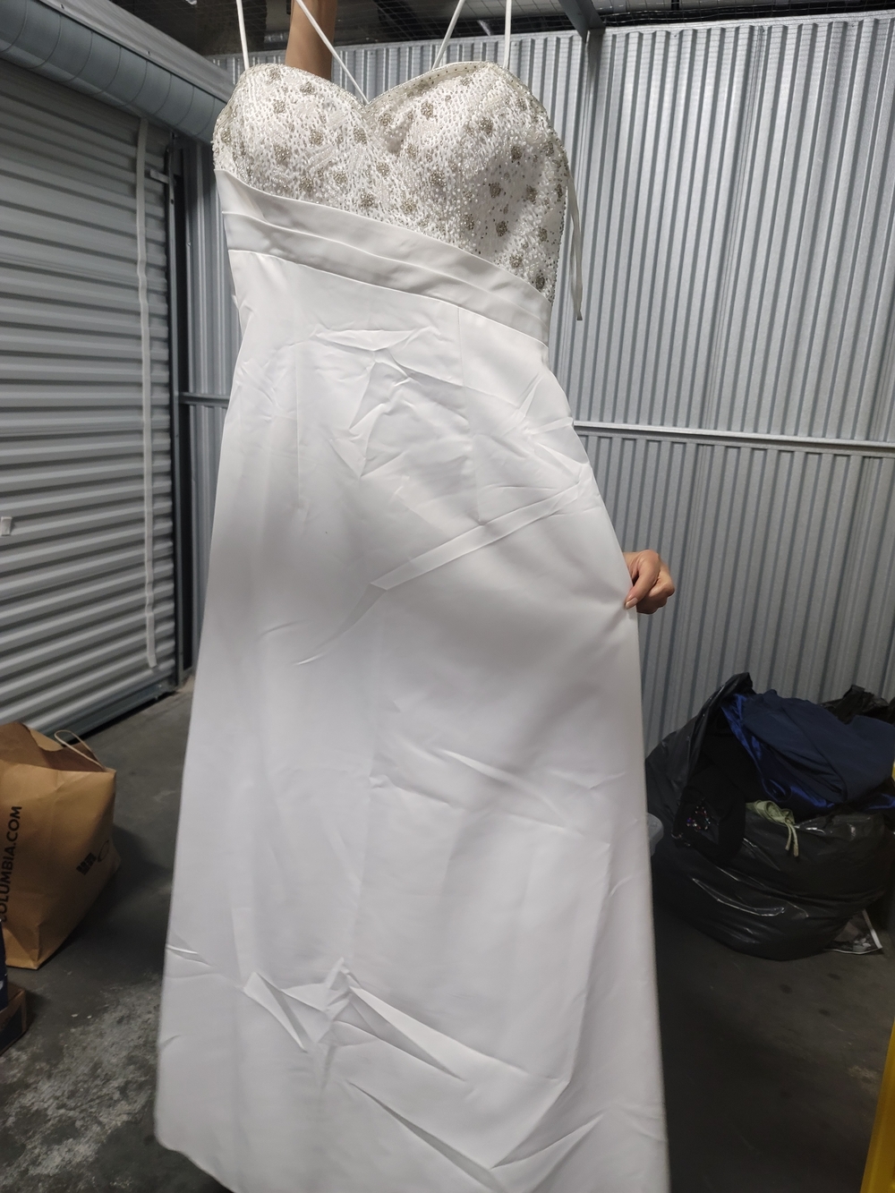 Jovani White Strapless Gown with Gold Beaded Bodice - Picture 2 of 6